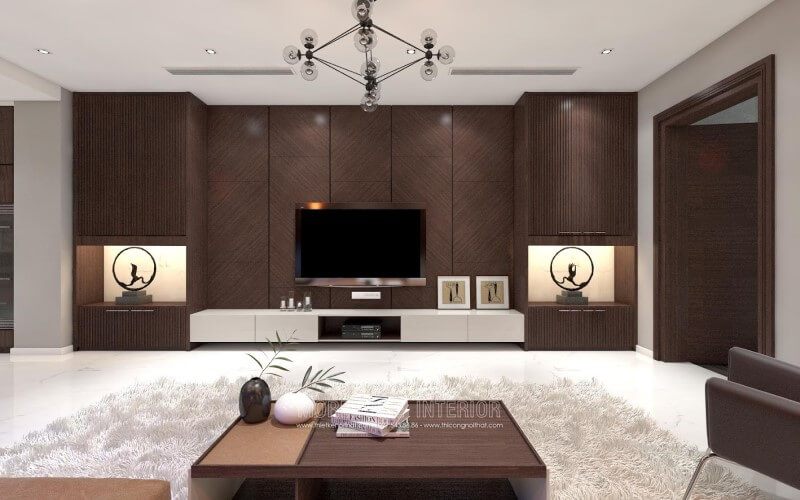Bàn trà gỗ công nghiệp với kiểu dáng hình chữ nhật truyền thống nhưng phối màu lạ mắt mạng lại hơi thở mới cho phòng khách