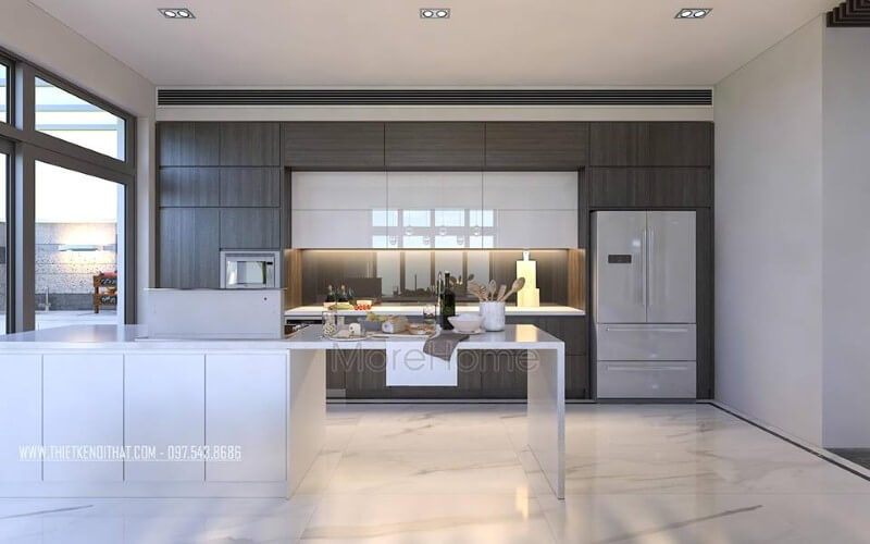 Bố trí nội thất phòng bếp hiện đại, đẹp, sang trọng cho nhà phố, biệt thự.