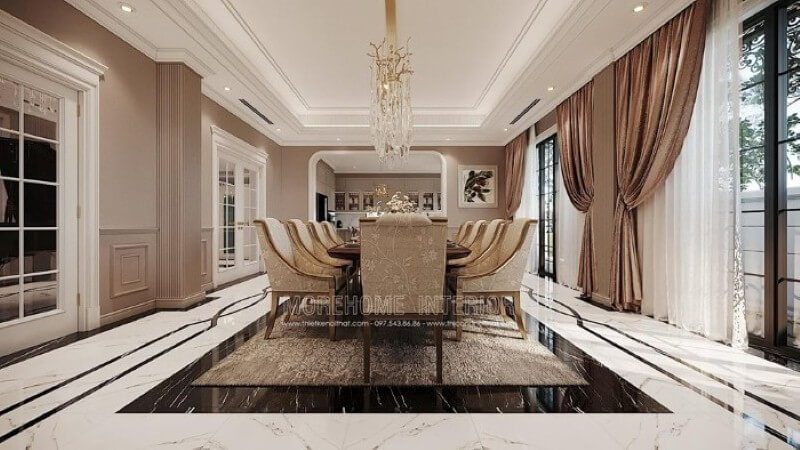 Thiết kế nội thất phòng ăn đẹp, sang trọng mang đậm dấu ấn phong cách đương đại nhẹ nhàng, tinh tế.