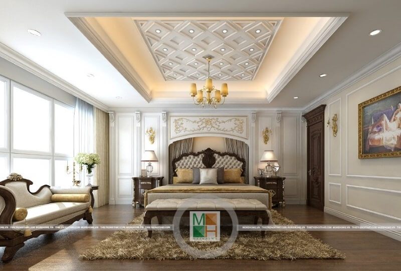 Để tạo nên sự sang trọng và lôi cuốn cho phòng ngủ, gia chủ có thể sử dụng các phụ kiện như ốp sàn gỗ, đèn trang trí, ghế sofa và tạp đầu giường để làm nổi bật căn phòng.