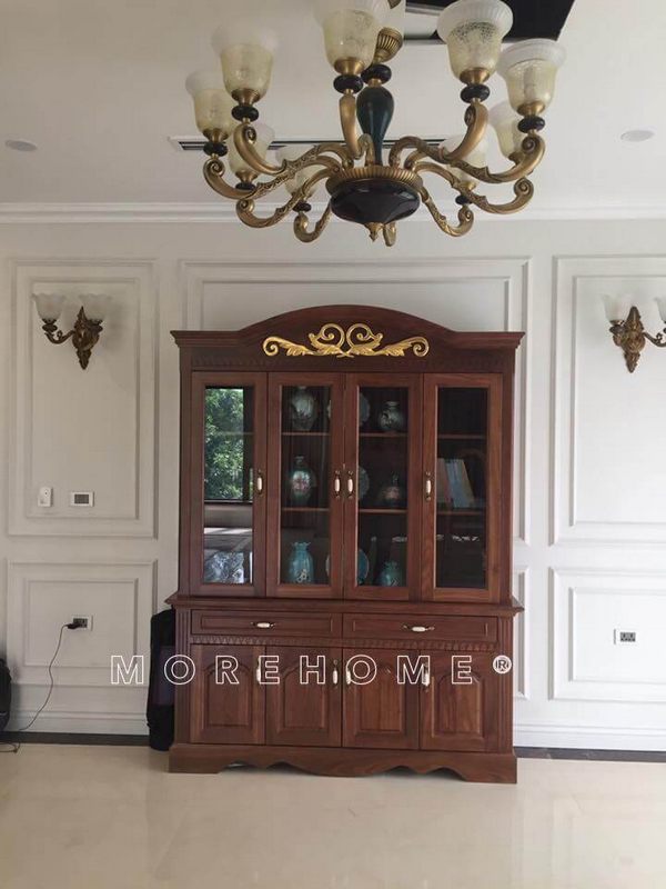 Hình ảnh thực tế của sản phẩm nội thất gỗ tự nhiên tân cổ điển được thi công tại biệt thự Ecopark Hưng Yên đã được chụp.