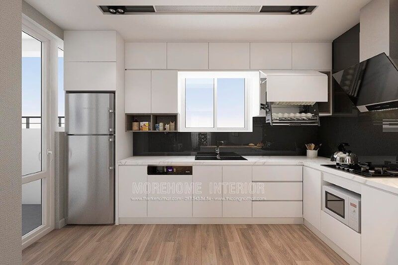 Mẫu tủ bếp gỗ công nghiệp mang lại sự đẹp mắt và ấn tượng.